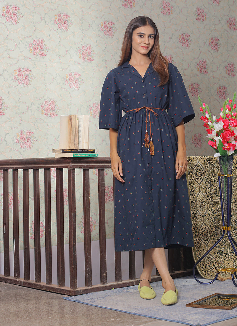 Blue rose print Midi Dress