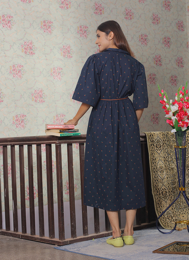 Blue rose print Midi Dress