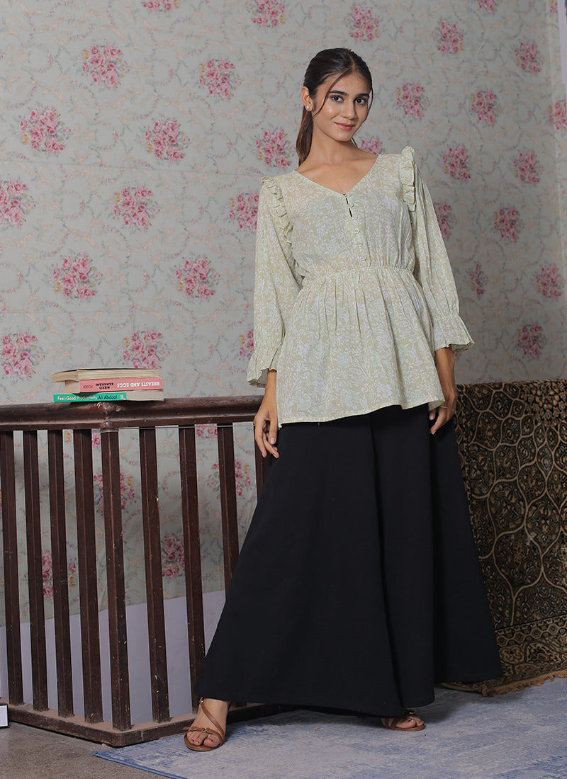 Cotton Light Mint Casual Wear Top