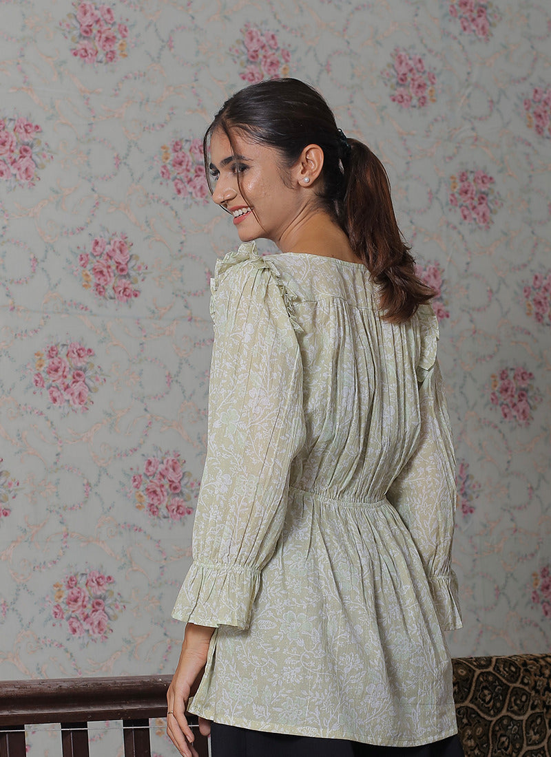 Cotton Light Mint Casual Wear Top